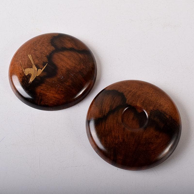 茶道具　中林星山造　黒柿　時鳥蒔絵　香合　共箱　V　7901