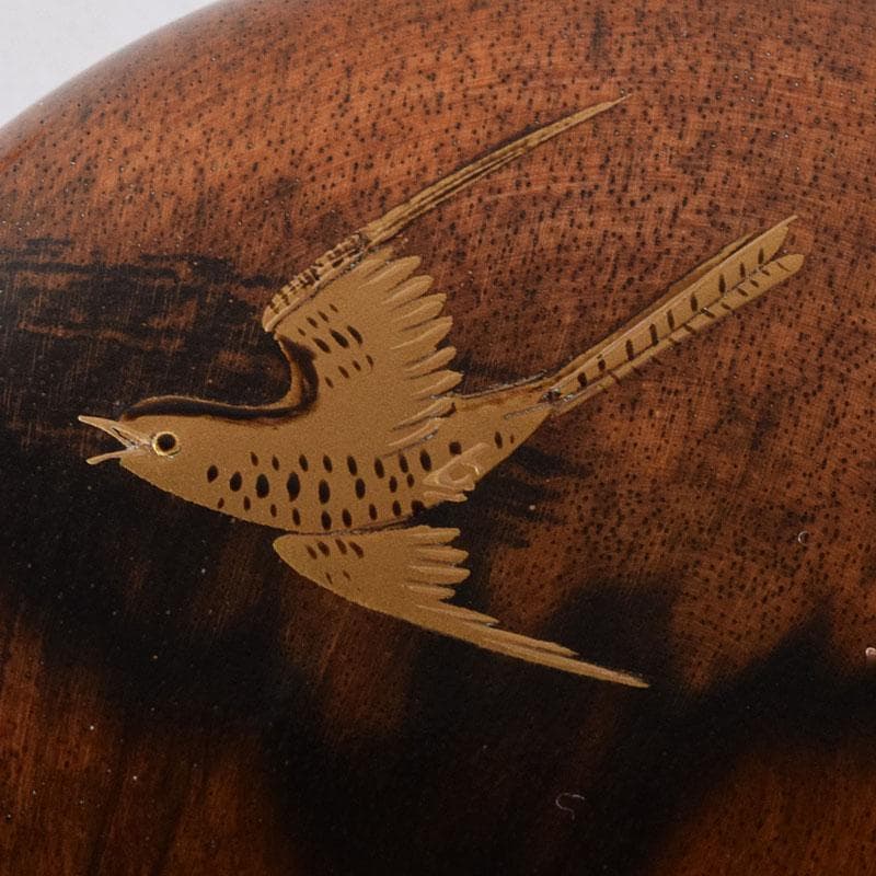 茶道具　中林星山造　黒柿　時鳥蒔絵　香合　共箱　V　7901