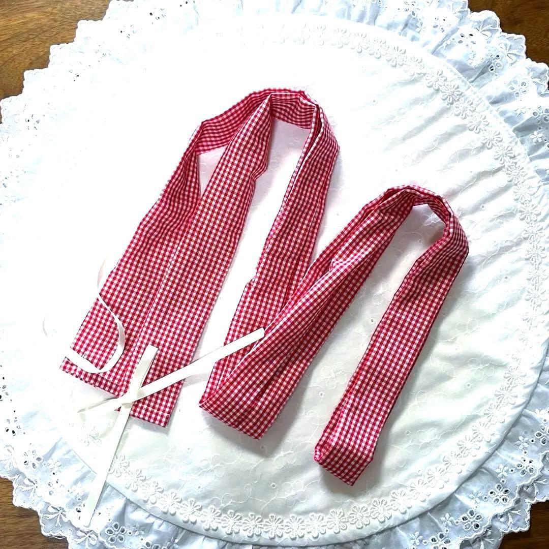 1167.くしゅくしゅリードカバー　チェック赤　ハンドメイド犬おさんぽ