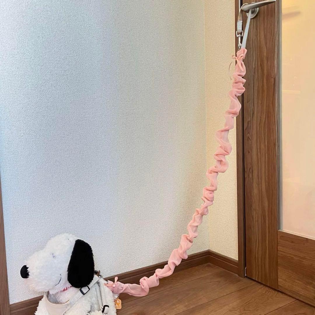 1167.くしゅくしゅリードカバー　チェック赤　ハンドメイド犬おさんぽ