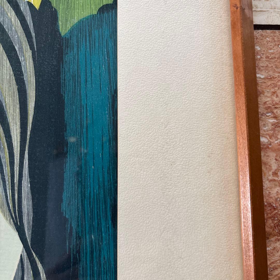 池田修三 「あかいとり」 木版画1976年制作　額入り直筆サイン　人物画希少作品