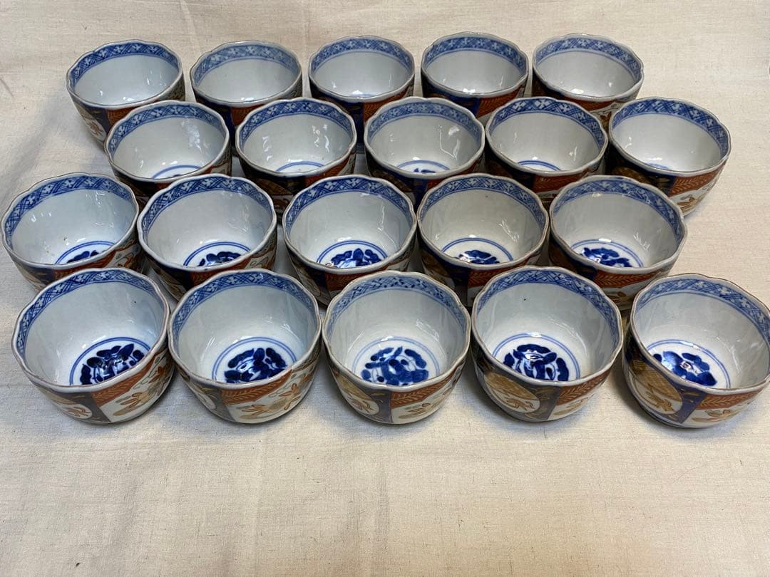 伊万里　古伊万里　色絵　金襴手　ちょこ　猪口　花の図　大正元年　20客