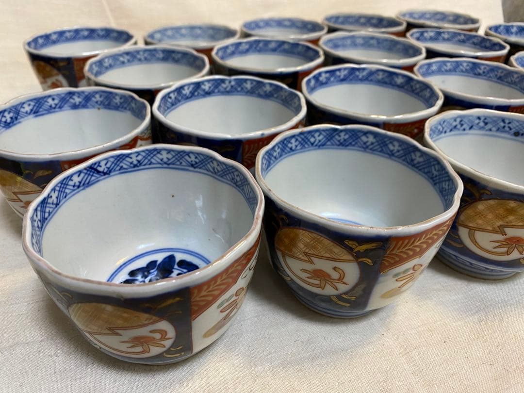 伊万里　古伊万里　色絵　金襴手　ちょこ　猪口　花の図　大正元年　20客