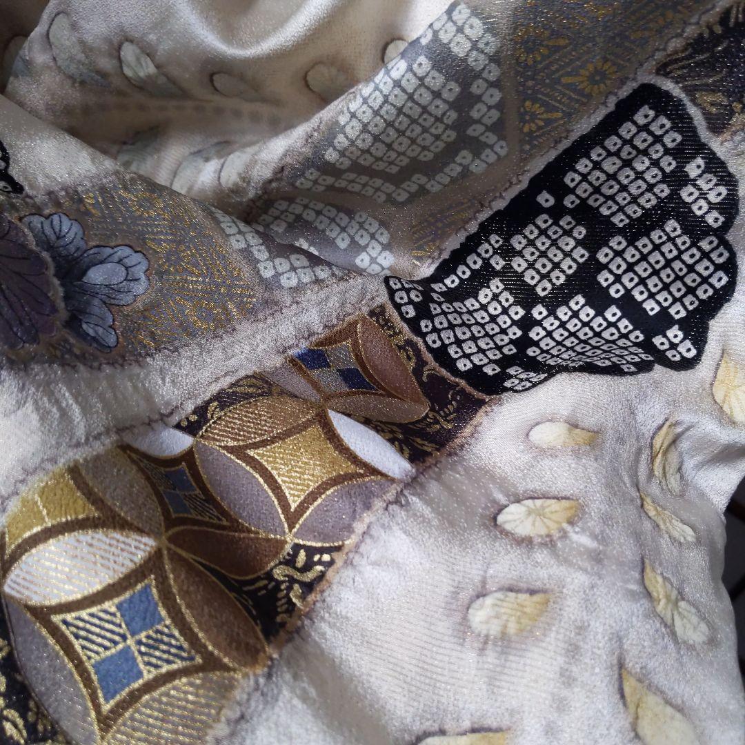 441やまと　金通し　絞り　クリーム灰正絹振袖6点フルセット成人式卒業式謝恩会