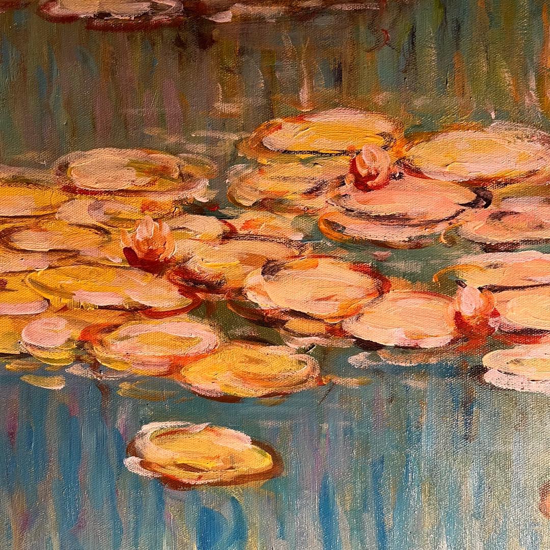 ★特大★ 手描き油絵 クロード・モネ 睡蓮 額付 絵画 インテリア 油彩画