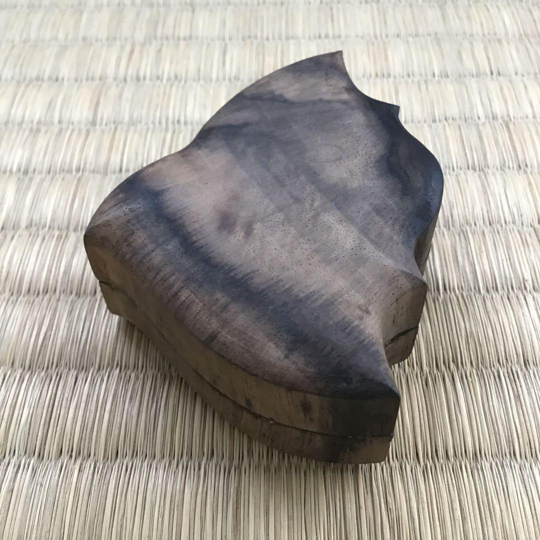 骨董品　茶道具　香合　黒柿千鳥香合　内側金箔(傷)銅板付属　配送桐箱　S97KG