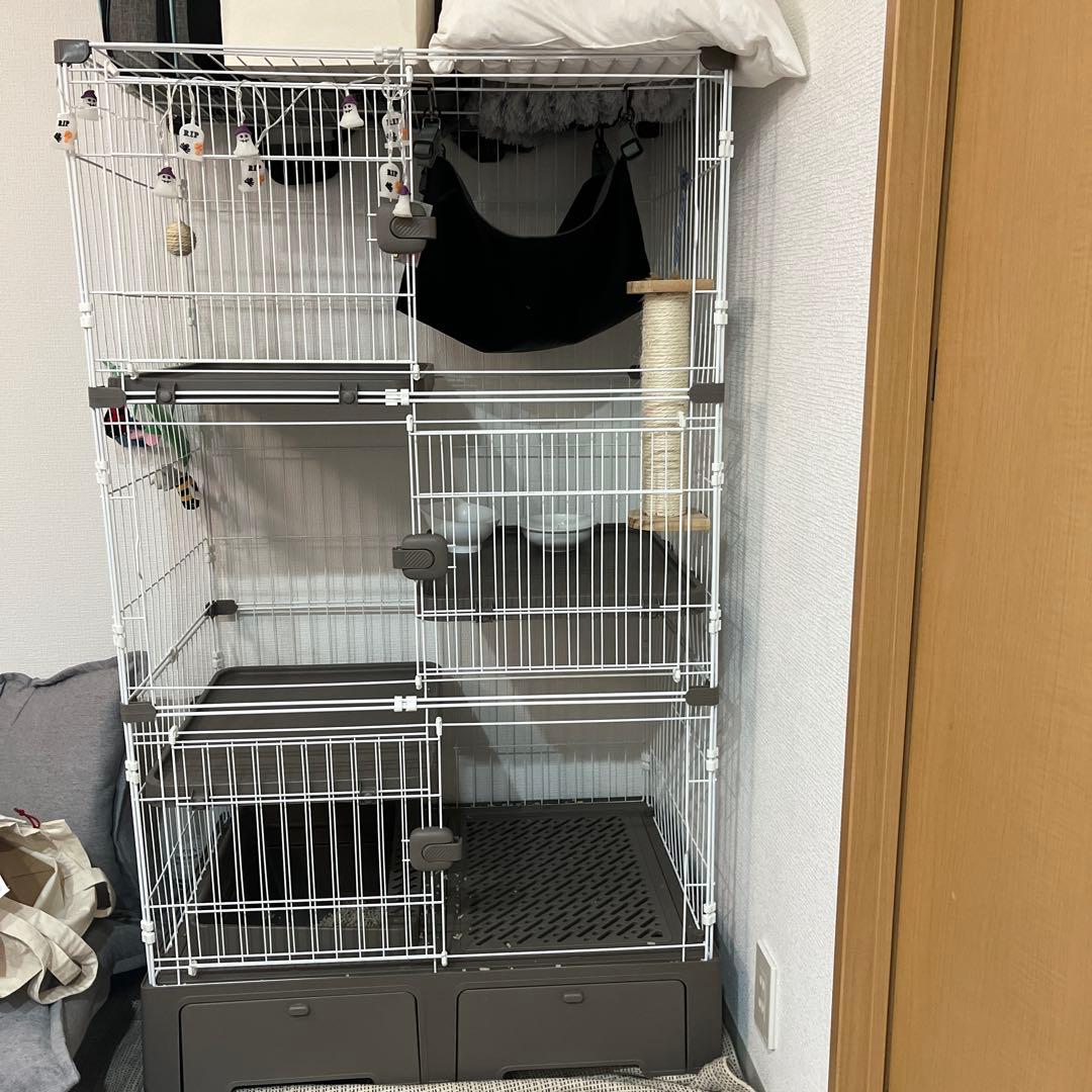 キャットケージ 3段 ホワイト グレー