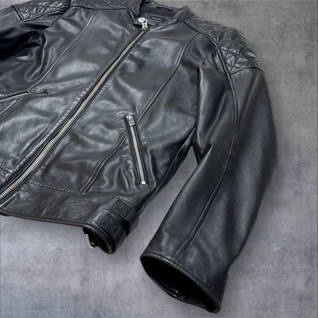 【美品】DIESEL ラムレザージャケット シングルライダース キルティング
