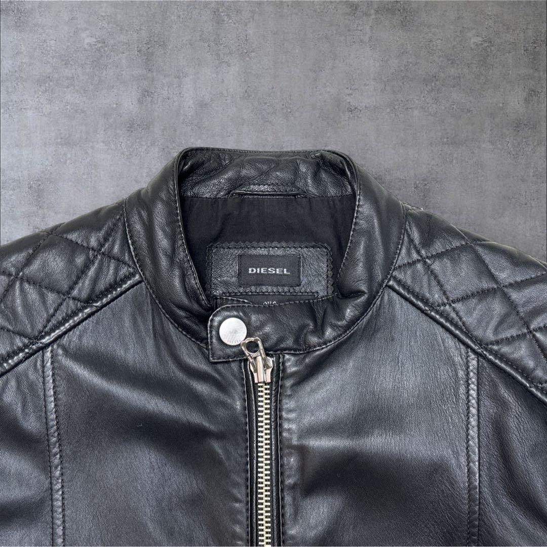 【美品】DIESEL ラムレザージャケット シングルライダース キルティング