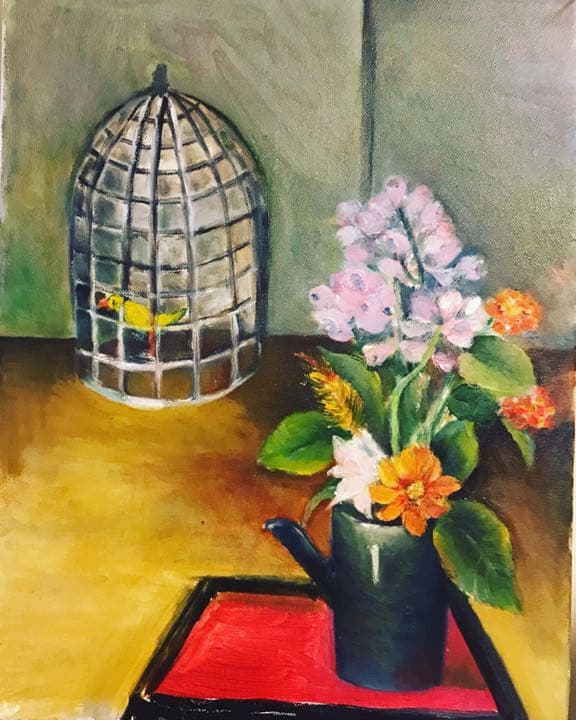 絵描きhiro C 「籠の鳥と花」