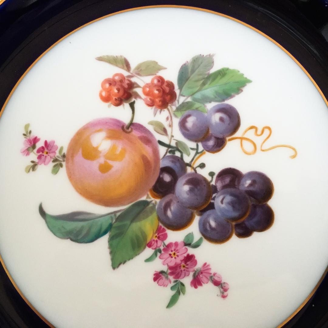 マイセン 金彩 果実文 フルーツ コバルト 絵皿 プレート直径 17センチ ⑤
