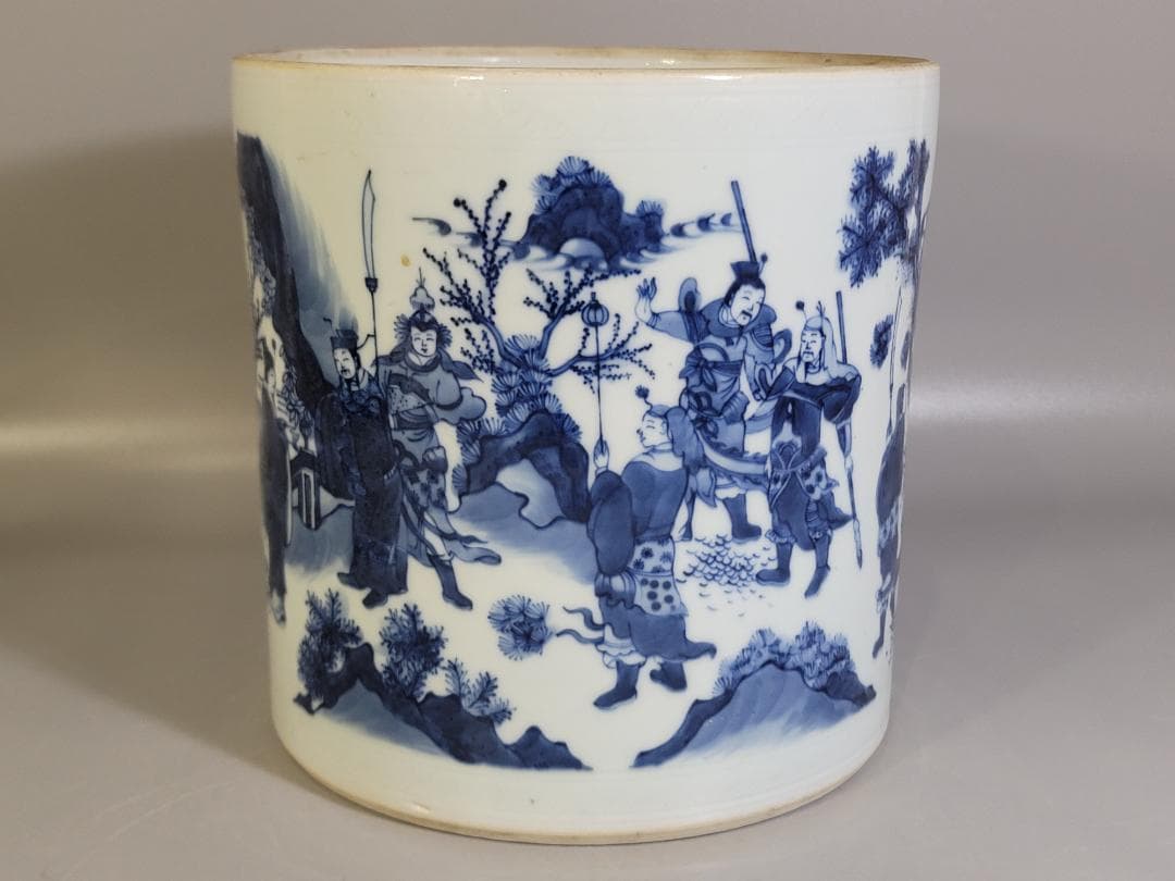 中国 青花 武人紋 紙 筆筒 時代物 古美術 DT442