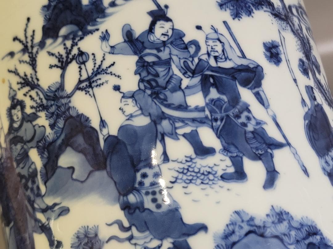 中国 青花 武人紋 紙 筆筒 時代物 古美術 DT442