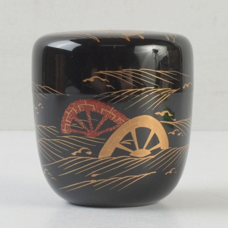 茶道具　輪島塗　平野桂山作　源氏車蒔絵　中棗　共箱　V　9252