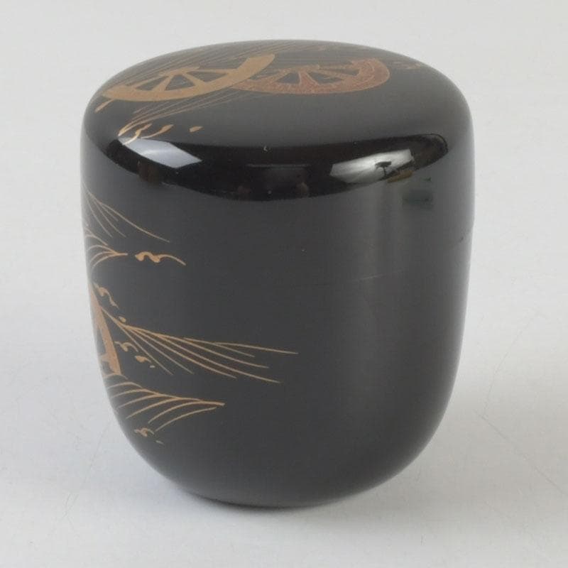 茶道具　輪島塗　平野桂山作　源氏車蒔絵　中棗　共箱　V　9252