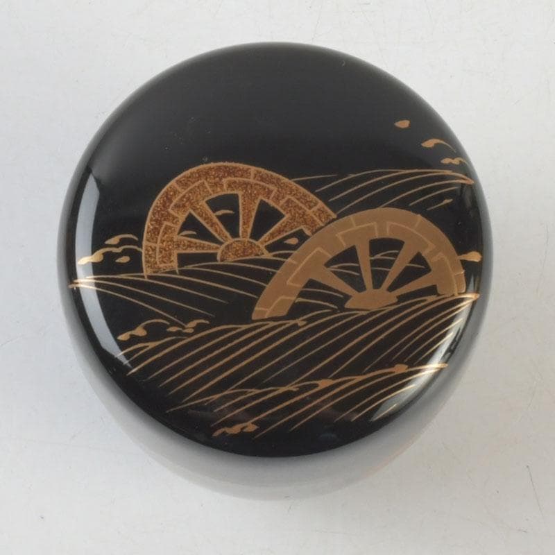 茶道具　輪島塗　平野桂山作　源氏車蒔絵　中棗　共箱　V　9252