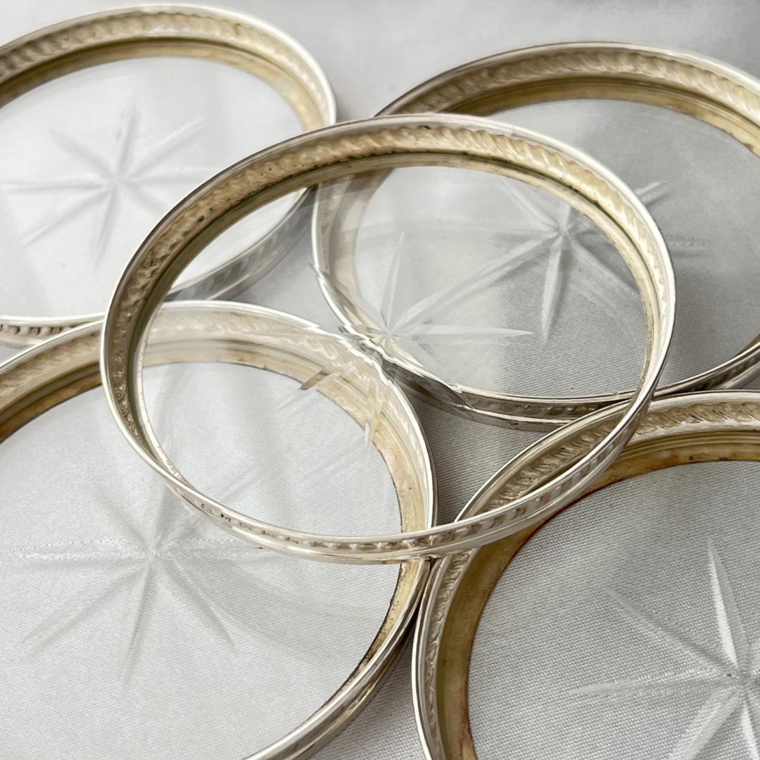 【純銀 / ガラス】フリルのワイングラスコースター 5枚 スターリングシルバー