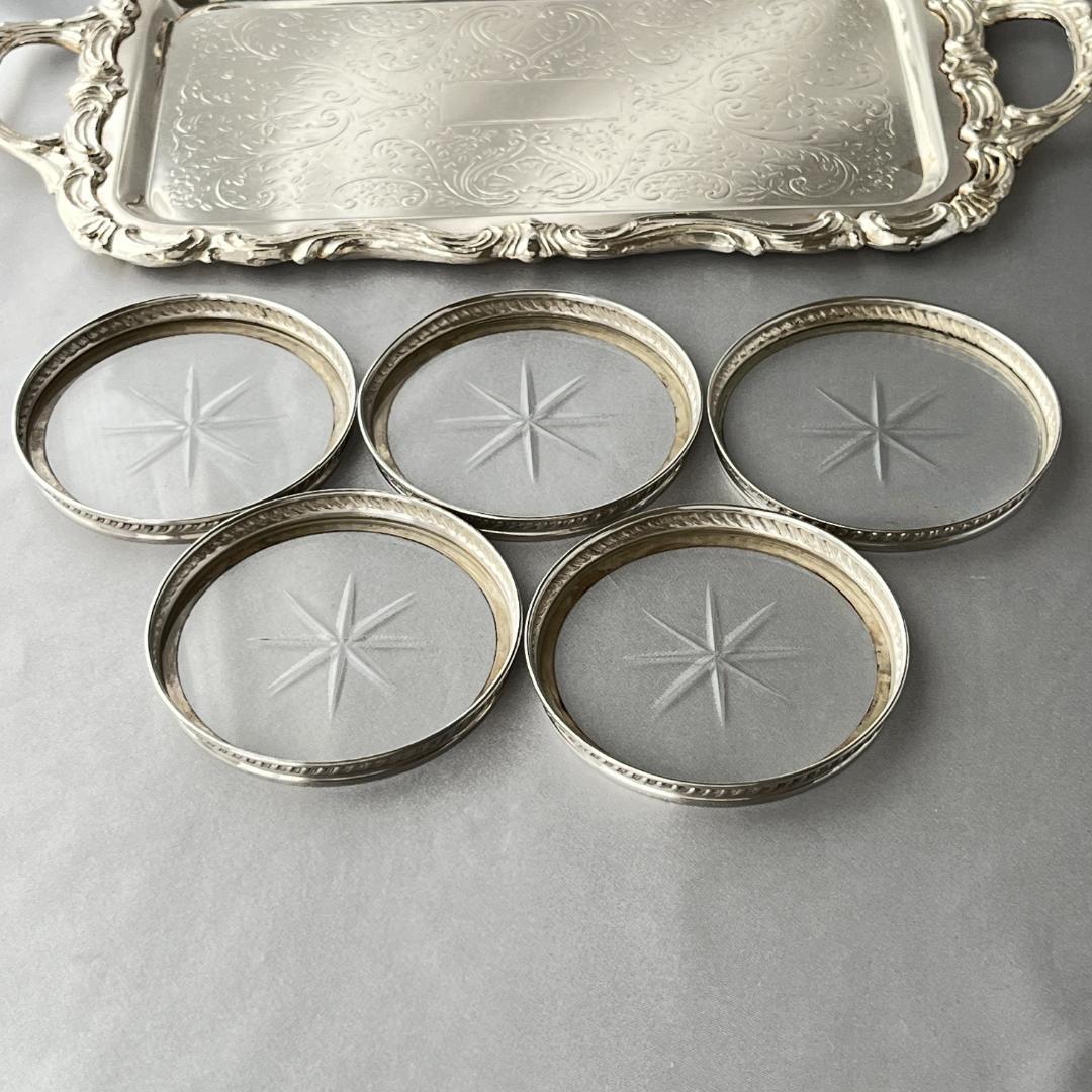 【純銀 / ガラス】フリルのワイングラスコースター 5枚 スターリングシルバー