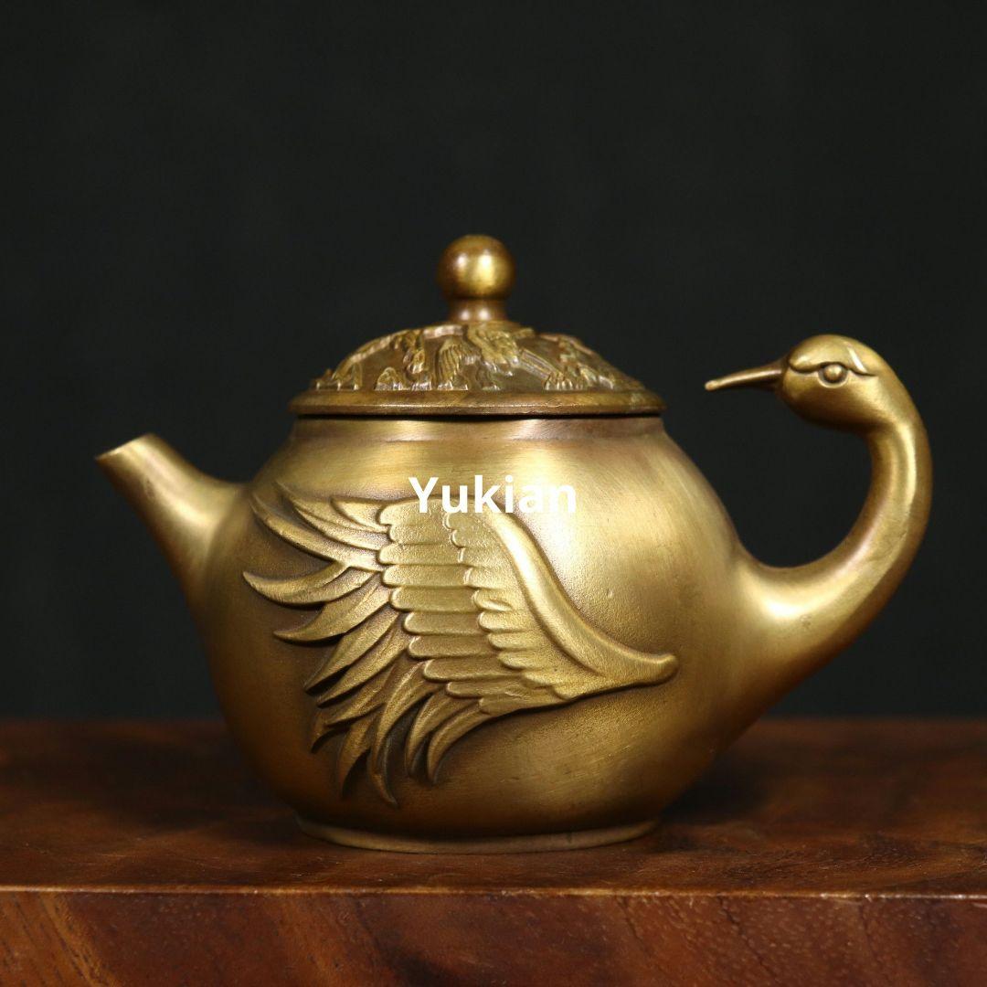 銅器 仙鶴茶壺 茶道具 置物 彫刻 工芸品 家具 装飾品 美術品