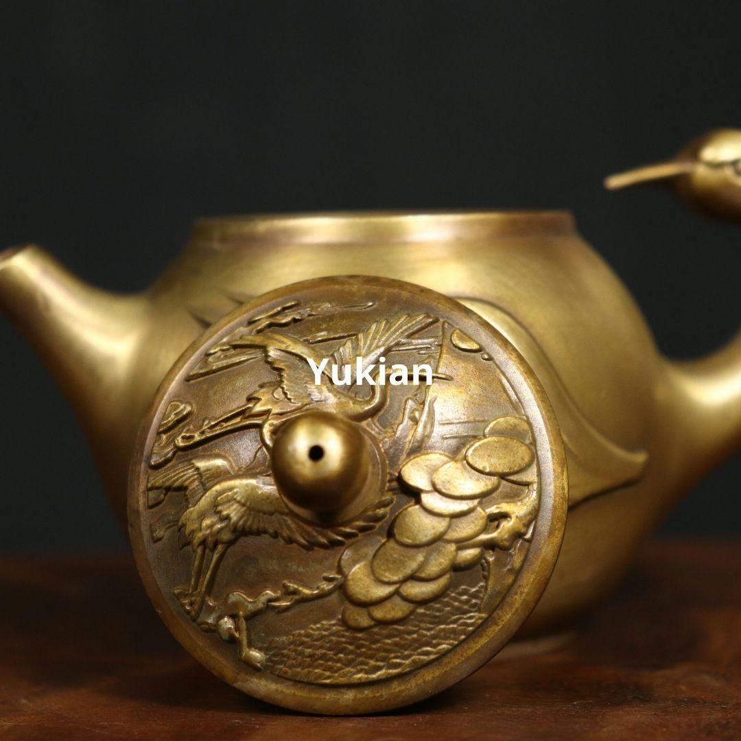 銅器 仙鶴茶壺 茶道具 置物 彫刻 工芸品 家具 装飾品 美術品