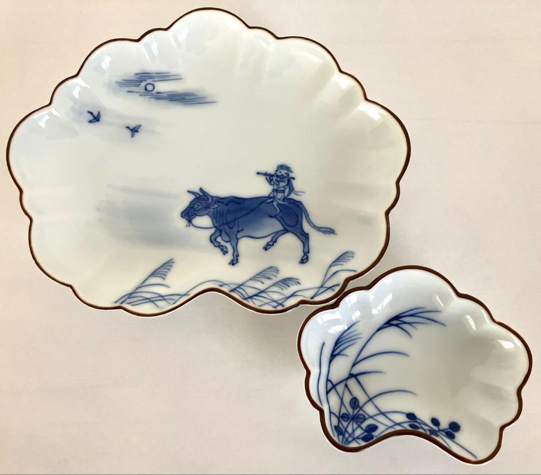 辻製磁社★形変皿★柄違い3セット★リスブドウ★ウサギ★牛★笛★有田焼