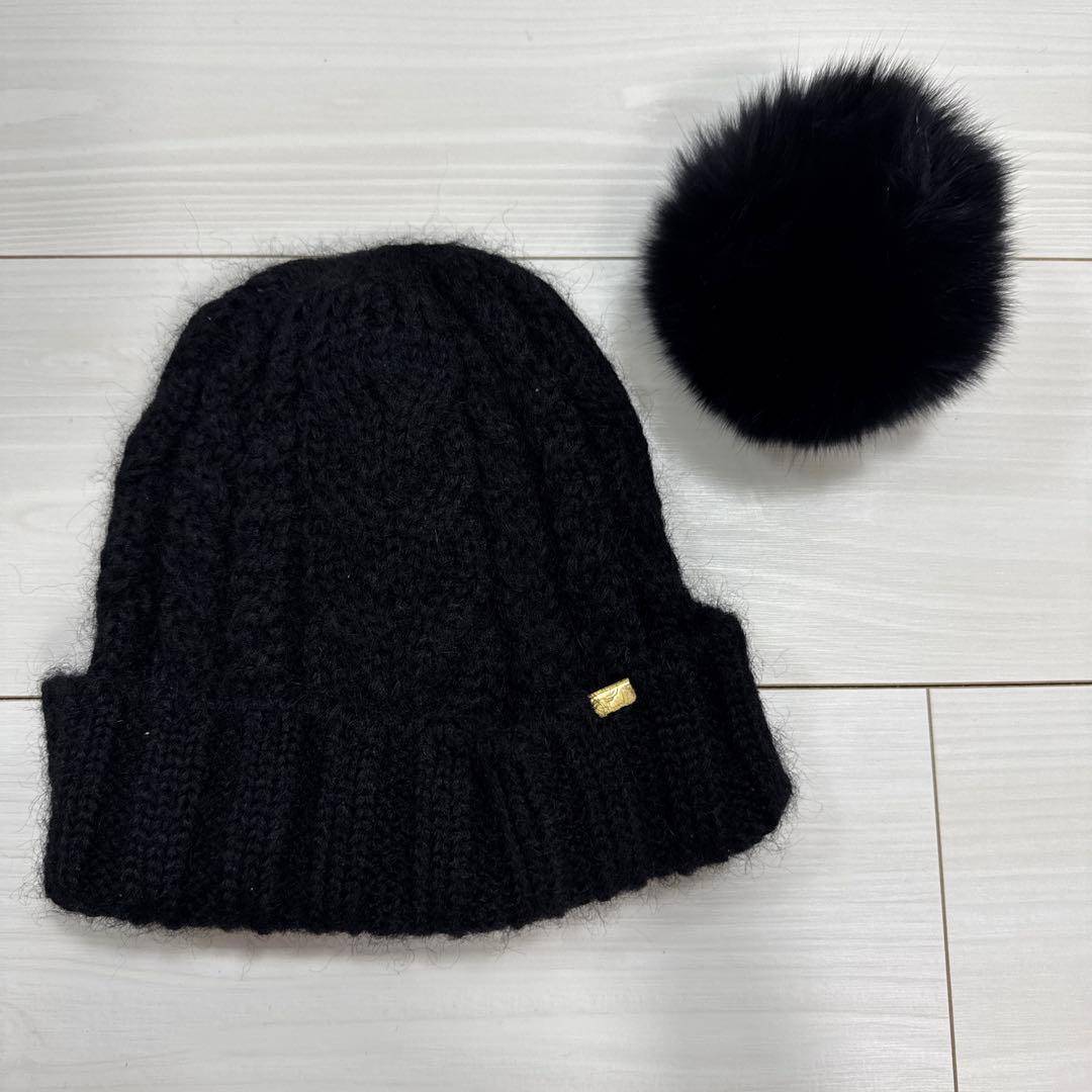 CA4LA ポンポン付きニット帽 ブラック