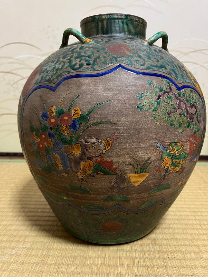 【美品】青手九谷　九谷焼壺　九谷焼