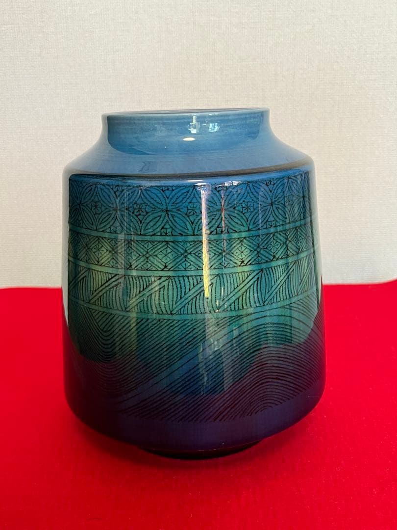 柳雨軒 三代 人間国宝 徳田八十吉（正彦銘）碧明釉 小紋壺 管理T290