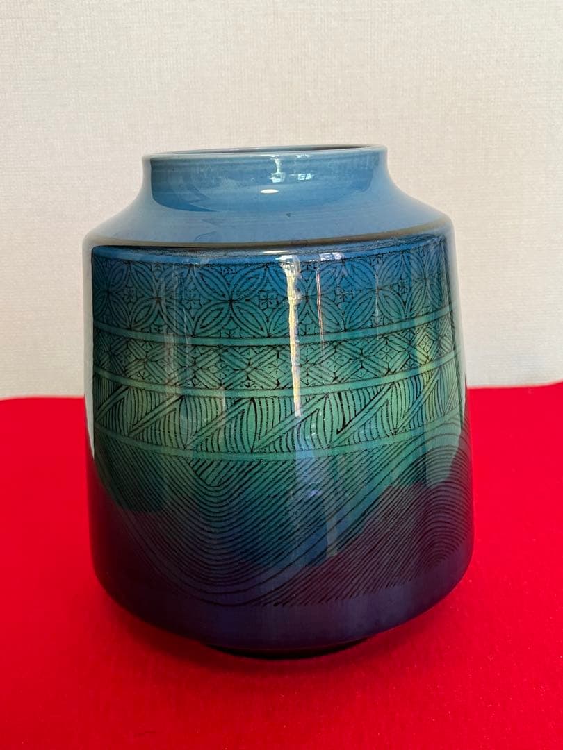 柳雨軒 三代 人間国宝 徳田八十吉（正彦銘）碧明釉 小紋壺 管理T290
