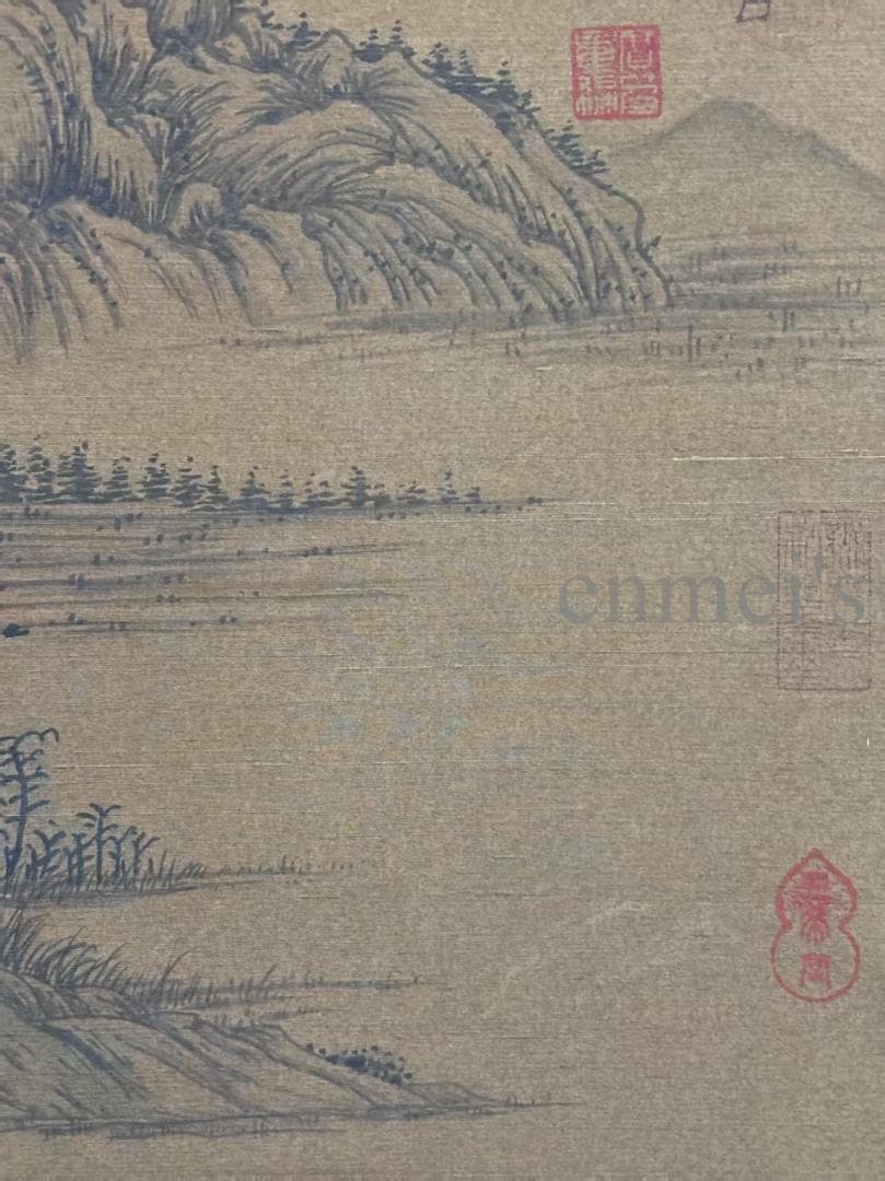 中国古美術 清時代の彩代 絹本手描き 黄公望 山水図 水墨画 三尺 牙軸 古玩