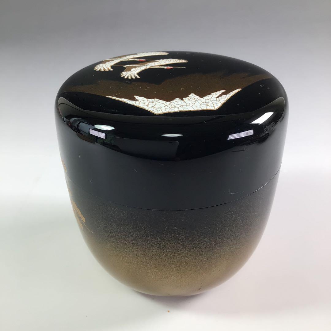 Ｒ６８９　棗　『大井好雲斎作』『大徳寺　立花大亀　箱書』『内銀地』『富士に双鶴』