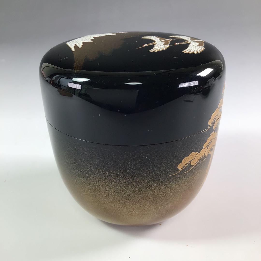 Ｒ６８９　棗　『大井好雲斎作』『大徳寺　立花大亀　箱書』『内銀地』『富士に双鶴』