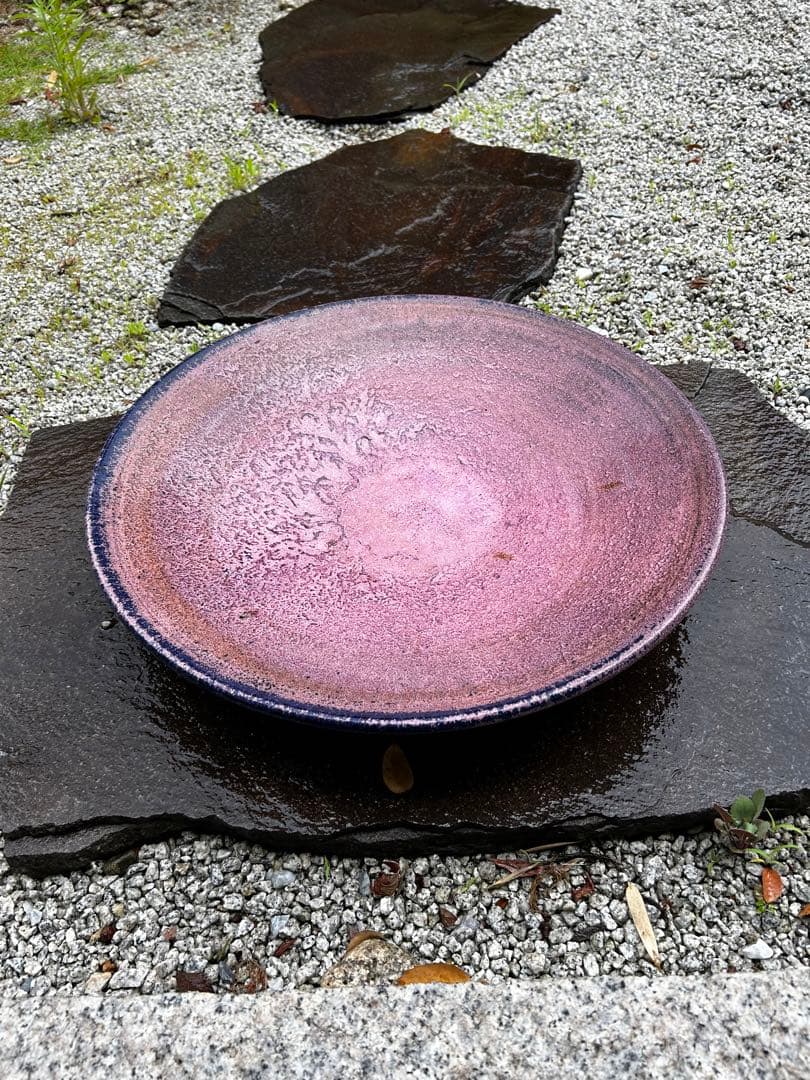 大皿　青とピンクの珍しい色合い　アンティーク