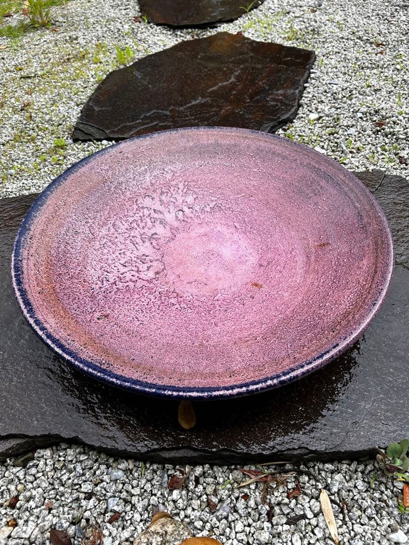 大皿　青とピンクの珍しい色合い　アンティーク