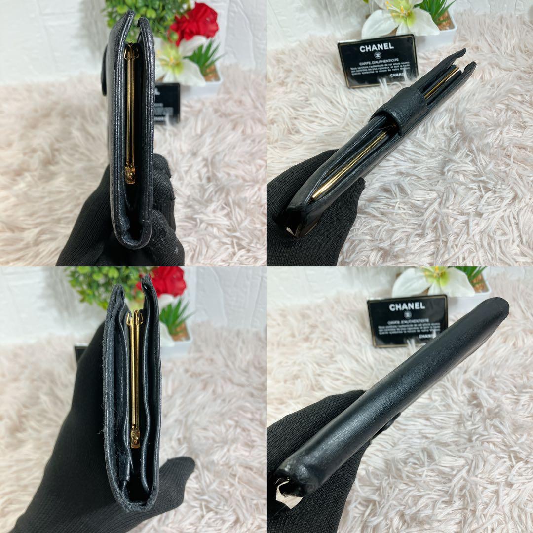 CHANEL ラムスキン ココマーク がま口 長財布 ギャランティカード 黒