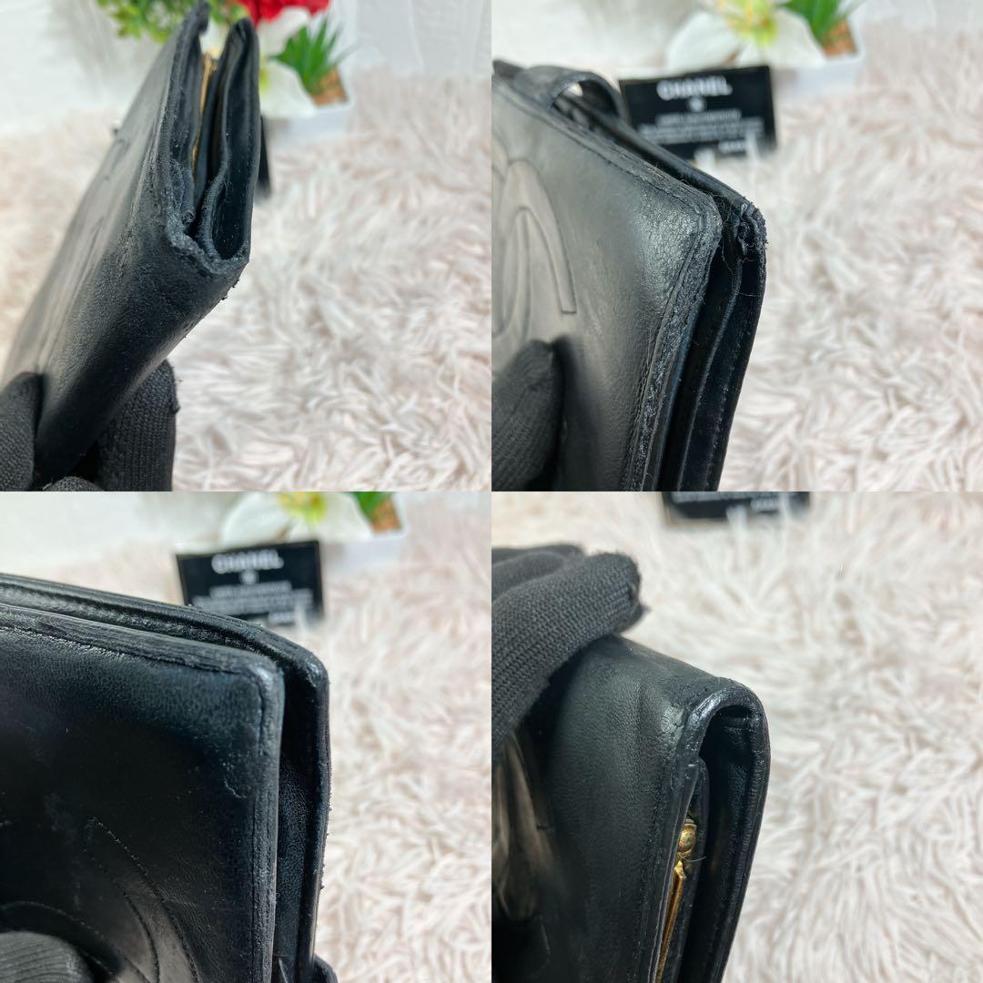 CHANEL ラムスキン ココマーク がま口 長財布 ギャランティカード 黒