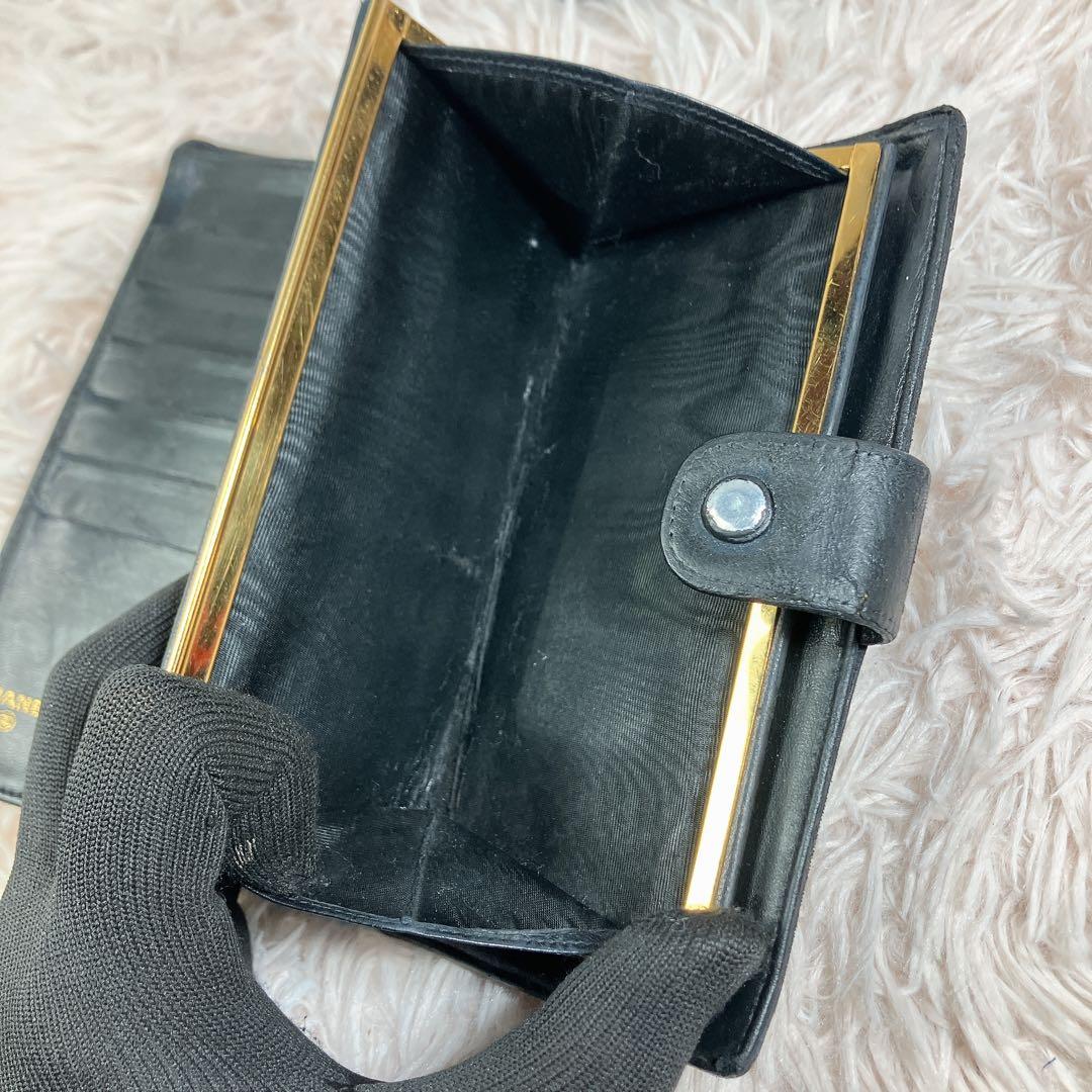 CHANEL ラムスキン ココマーク がま口 長財布 ギャランティカード 黒