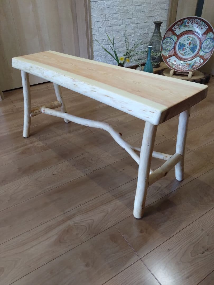 檜のベンチ（55）　かかのりになります❕❕耳付き、脚は檜の枝