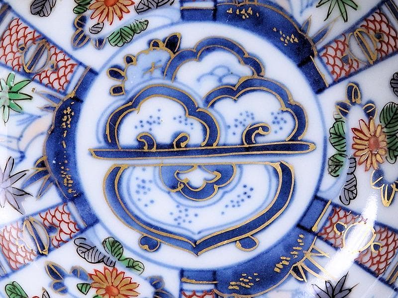 大聖寺伊万里　染錦　割絵　菊に笹の図　４寸皿　５枚　1592AS-DAc