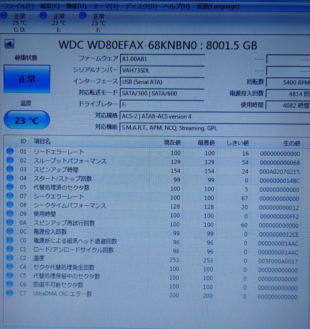 WD Red 8TB 内蔵型ハードディスクドライブ中古(管理用29)