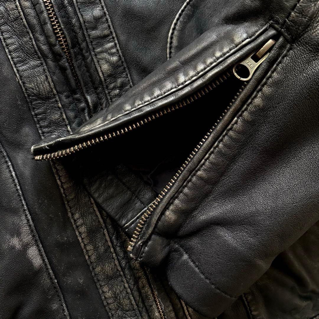 ★羊革 XLサイズ★ UNION JAP ライダースジャケット ダメージ加工 黒