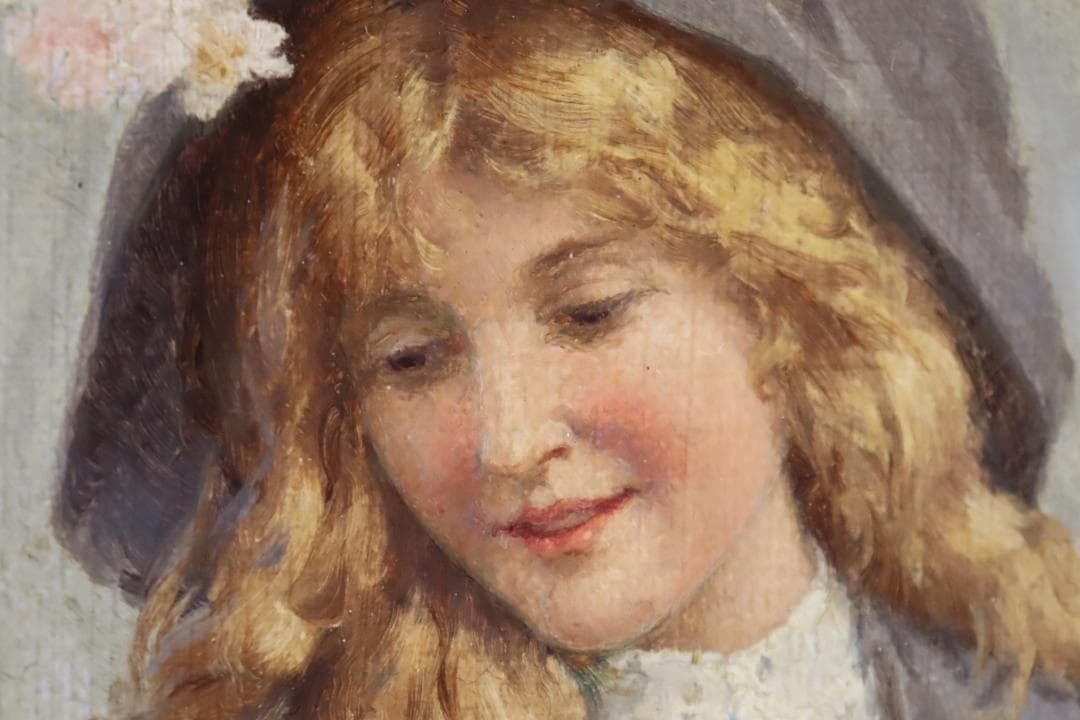 真作保証 西洋美術 ヨーロッパ絵画 「少女と女性」油彩20号 18～19世紀古画