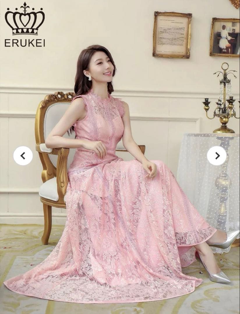 ERUKEI エルケイ ピンク レース ノースリーブ ロングドレス E2622
