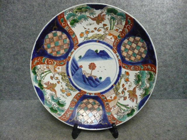 伊万里 花鳥風景図 色絵 大皿 [B31376]
