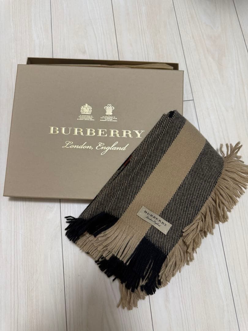 BURBERRY バーバリー 両面フリンジ ウール100 マフラー スカーフ