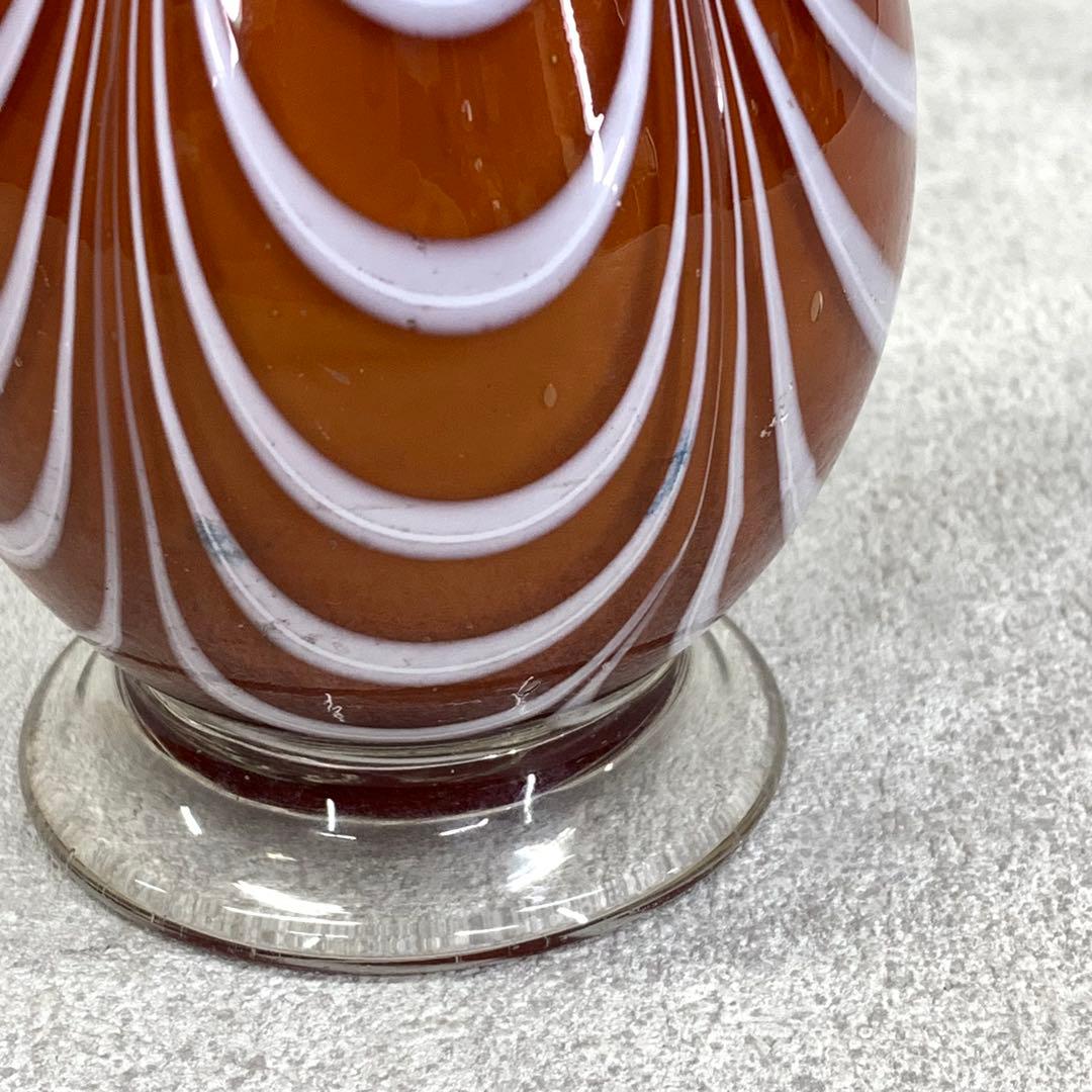 花瓶 高さ19.3 cm 赤茶 硝子 花生 アンティーク 吹きガラス