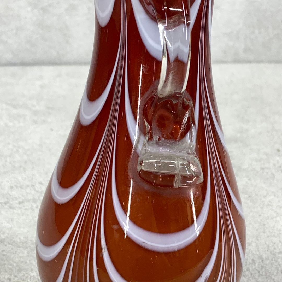 花瓶 高さ19.3 cm 赤茶 硝子 花生 アンティーク 吹きガラス