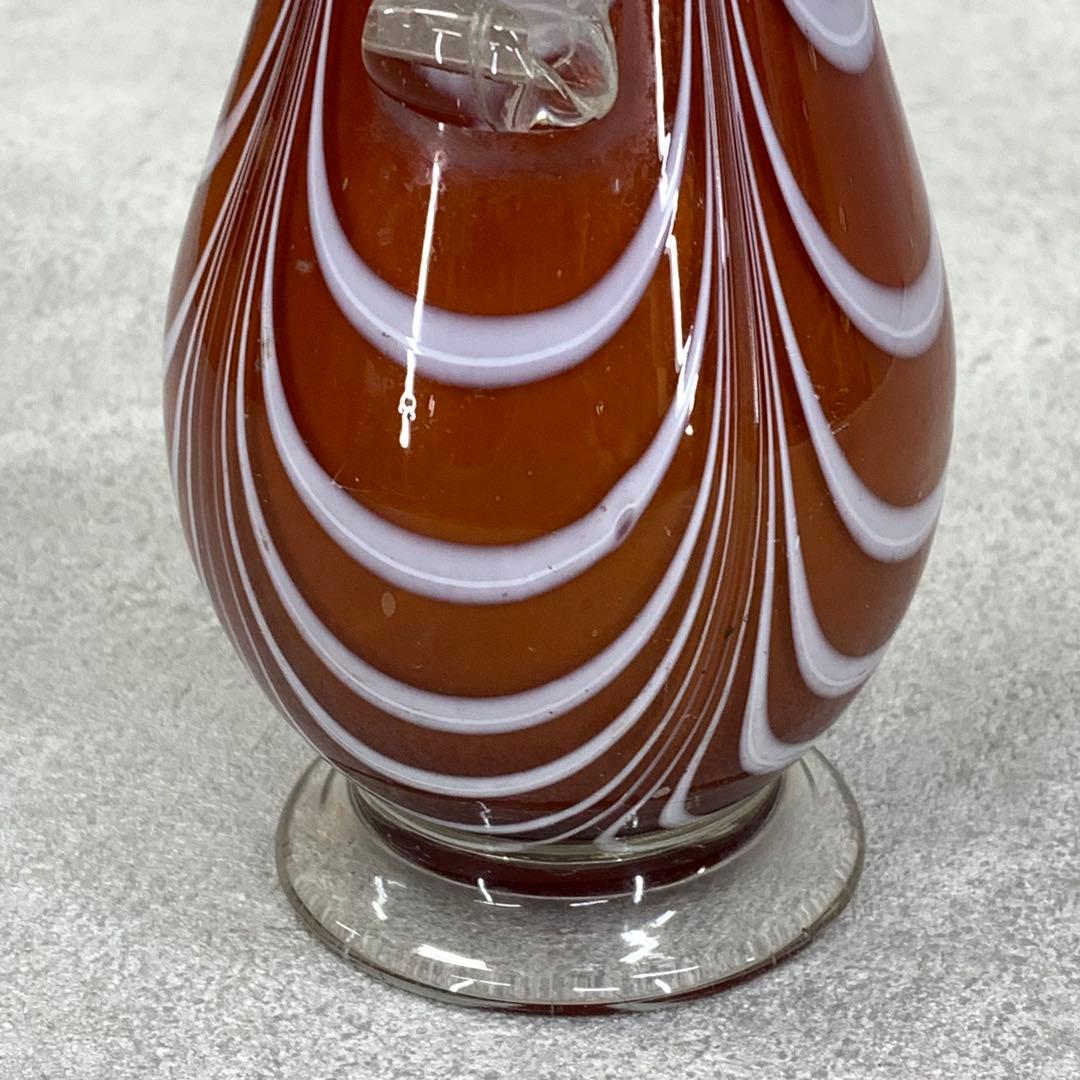 花瓶 高さ19.3 cm 赤茶 硝子 花生 アンティーク 吹きガラス