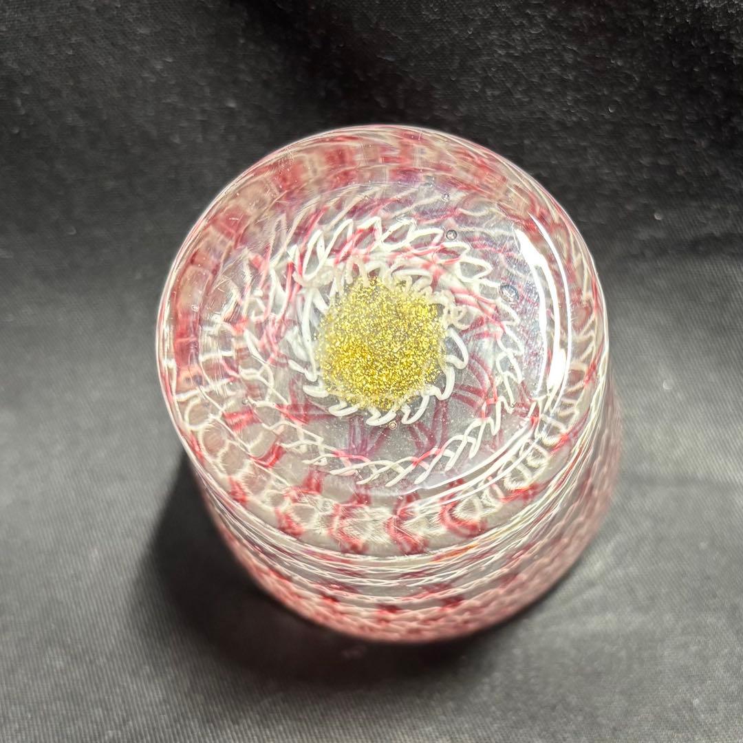 コアガラス　小暮紀一　冷酒杯　レース文様　赤　ぐい呑　おちょこ