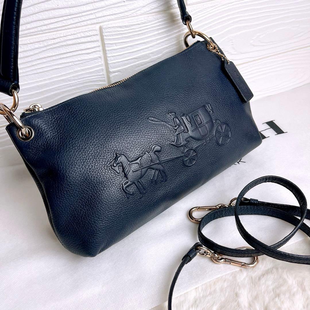 極美品☆COACHコーチ 2wayショルダーカメラバッグ ネイビー シボ革